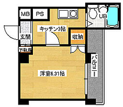 広島電鉄5系統 比治山下駅 徒歩7分の賃貸マンション 3階1Kの間取り