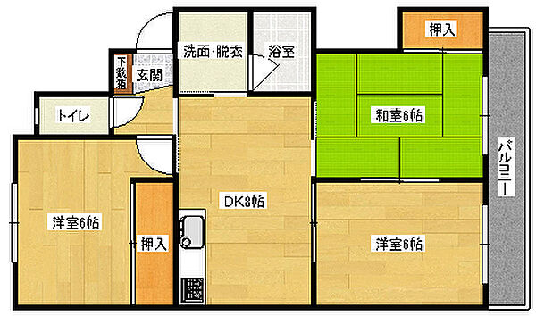 広島県広島市南区西本浦町(賃貸マンション3DK・2階・60.76㎡)の写真 その2
