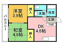 広島高速交通アストラムライン 城北駅 徒歩3分の賃貸マンション 4階2DKの間取り