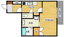 広島電鉄1系統 中電前駅 徒歩8分の賃貸マンション 5階1Kの間取り