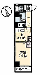 広島電鉄1系統 市役所前駅 徒歩3分の賃貸マンション 7階1Kの間取り