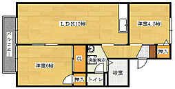 JR山陽本線 向洋駅 徒歩23分の賃貸アパート 1階2LDKの間取り