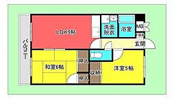 JR呉線 海田市駅 徒歩16分の賃貸マンション 3階2LDKの間取り