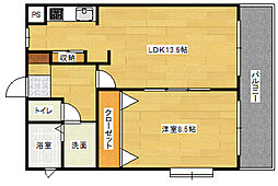 広島高速交通アストラムライン 牛田駅 徒歩18分の賃貸マンション 1階1LDKの間取り