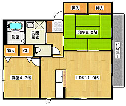 JR可部線 七軒茶屋駅 徒歩13分の賃貸アパート 1階2LDKの間取り