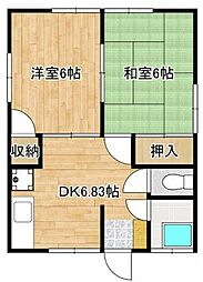 JR山陽本線 天神川駅 徒歩23分の賃貸アパート 2階2DKの間取り