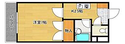 JR可部線 安芸長束駅 徒歩8分の賃貸マンション 2階1Kの間取り