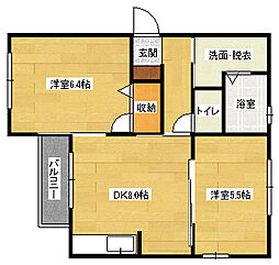 JR可部線 下祇園駅 徒歩28分の賃貸アパート 1階2DKの間取り