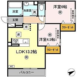 JR芸備線 矢賀駅 徒歩5分の賃貸アパート 1階2LDKの間取り