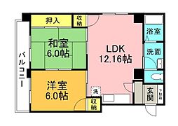 JR山陽本線 向洋駅 徒歩22分の賃貸マンション 2階2LDKの間取り