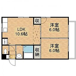 JR山陽本線 海田市駅 徒歩12分の賃貸マンション 2階2LDKの間取り