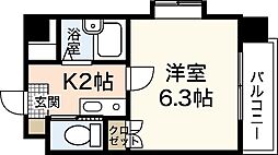 広島電鉄2系統 観音町駅 徒歩4分の賃貸マンション 6階1Kの間取り
