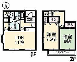 JR呉線 矢野駅 徒歩19分の賃貸アパート 1階2LDKの間取り