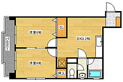JR呉線 向洋駅 徒歩23分の賃貸マンション 2階2DKの間取り