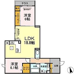 広島高速交通アストラムライン 牛田駅 徒歩9分の賃貸アパート 1階2LDKの間取り