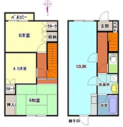 JR呉線 向洋駅 徒歩19分の賃貸タウンハウス 1階3LDKの間取り