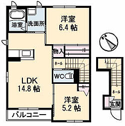 JR芸備線 戸坂駅 徒歩23分の賃貸アパート 2階2LDKの間取り