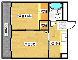 広島電鉄2系統 西観音町駅 徒歩11分の賃貸マンション 3階2DKの間取り