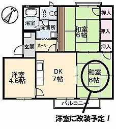 JR芸備線 矢賀駅 徒歩12分の賃貸アパート 2階3DKの間取り