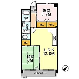 JR芸備線 矢賀駅 徒歩18分の賃貸マンション 3階2LDKの間取り