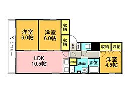 JR呉線 向洋駅 徒歩21分の賃貸マンション 4階3LDKの間取り