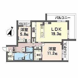 広島電鉄5系統 比治山下駅 徒歩23分の賃貸マンション 3階2LDKの間取り