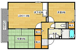 広島高速交通アストラムライン 中筋駅 徒歩13分の賃貸アパート 1階2LDKの間取り