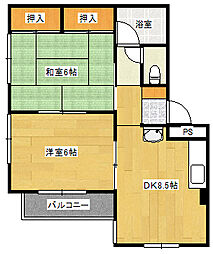 JR山陽本線 向洋駅 徒歩17分の賃貸マンション 3階2DKの間取り