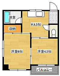 広島電鉄1系統 海岸通駅 徒歩1分の賃貸マンション 4階2Kの間取り