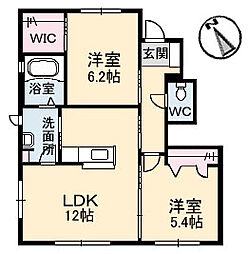JR可部線 下祇園駅 徒歩9分の賃貸アパート 1階2LDKの間取り
