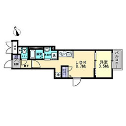 広島電鉄8系統 江波駅 徒歩5分の賃貸アパート 1階1LDKの間取り