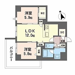 広島電鉄8系統 横川駅 徒歩6分の賃貸マンション 6階2LDKの間取り