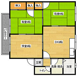 広島高速交通アストラムライン 中筋駅 徒歩8分の賃貸アパート 2階3LDKの間取り