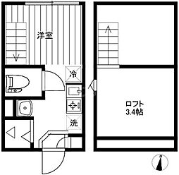 Coron Heiwadai 2階ワンルームの間取り