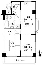 ニューハイム小原 2DKの間取図画像