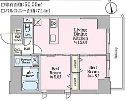ティモーネグランデ田端ノルド 9階2LDKの間取り