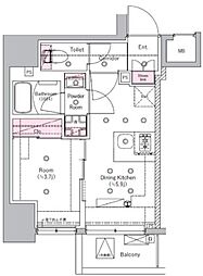 都営三田線 新板橋駅 徒歩2分の賃貸マンション 7階1DKの間取り