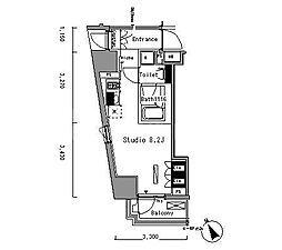 パークアクシス新板橋ウエスト 7階ワンルームの間取り