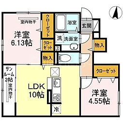 グレイスパール平和台 1階2LDKの間取り