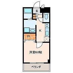 カーサ岩淵 2階1Kの間取り