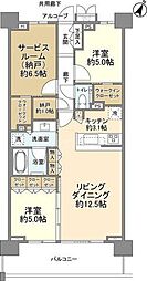 スカイティアライースト 6階2SLDKの間取り