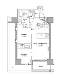 ザ・パークハビオ滝野川 2LDKの間取図画像