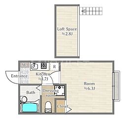 アメリカンリバティ本蓮沼 1Kの間取図画像