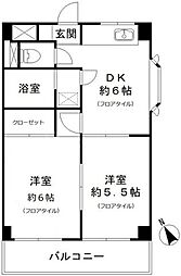 ニューハイム小原 2DKの間取図画像