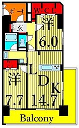 ロイヤルパーリスリバーサイド 2LDKの間取図画像