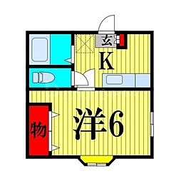 パーシモン西が丘 1Kの間取図画像