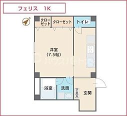 フェリス 1Kの間取図画像