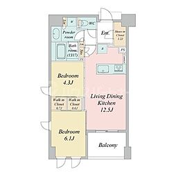 プライマル練馬豊島園 2LDKの間取図画像