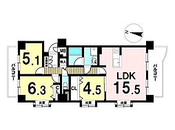 ライオンズマンション中切町 3LDKの間取図画像