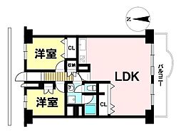コープ野村織部 2LDKの間取図画像